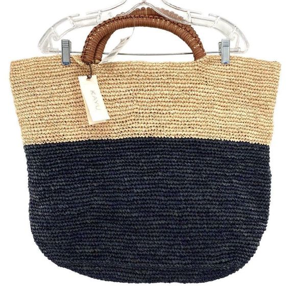 Kayu Women's Elin Two Tone Raffia Woven Tote New - Picture 11 of 16